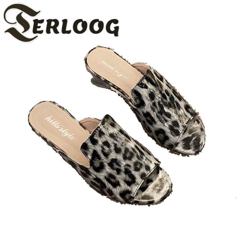 Leopard Women High Heels Sandals Chunky Slippers Sexy Shoes 2025 Summer Brand Open Toe Dress Shoees New Pumps Sandalias