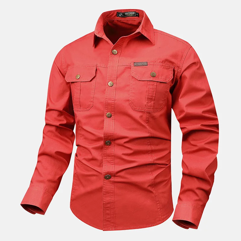 Retro style mens long sleeved pocket n casual button up shirt Qutdoo for spring and autumn 250506Z