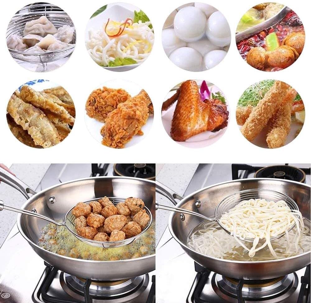 DINUO. Stainless Steel Slotted Spoon, 2 Slotted Spoon, Spider Skimmer, Strainer Ladle, Frying Ladle for Hot Pot, Cooking and Frying (14-16 cm)