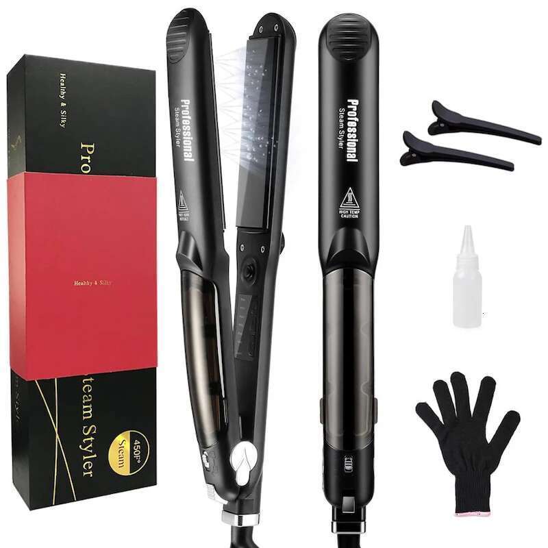 Steam Hair Straightener Flat Iron LCD display Straightening Irons with removable teethhair electric curling iron