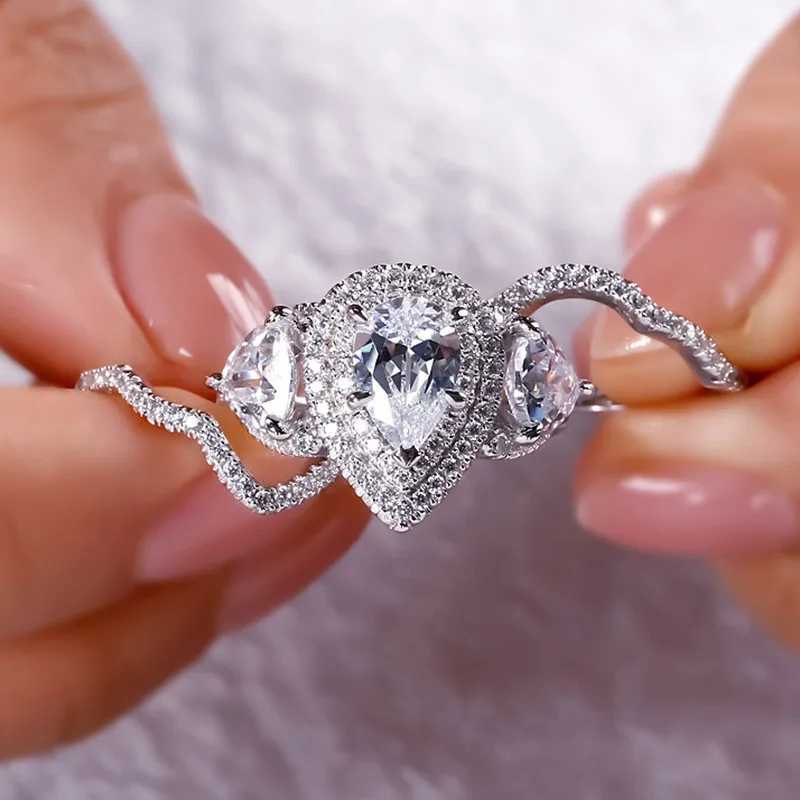 925 Sterling Silver Cubic Zirconia 3Pcs Set Rings Women for Wedding Engagement Party Luxury Train Silver Female JewelryXJ250514
