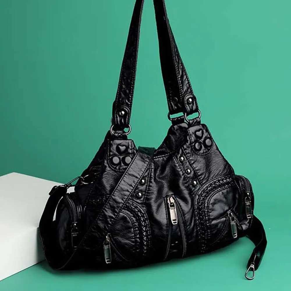 PU Leather PU Shoder Bag Style Large Capacity Underarm Bag French Style Solid Color Motorcycle Handbag Z250514