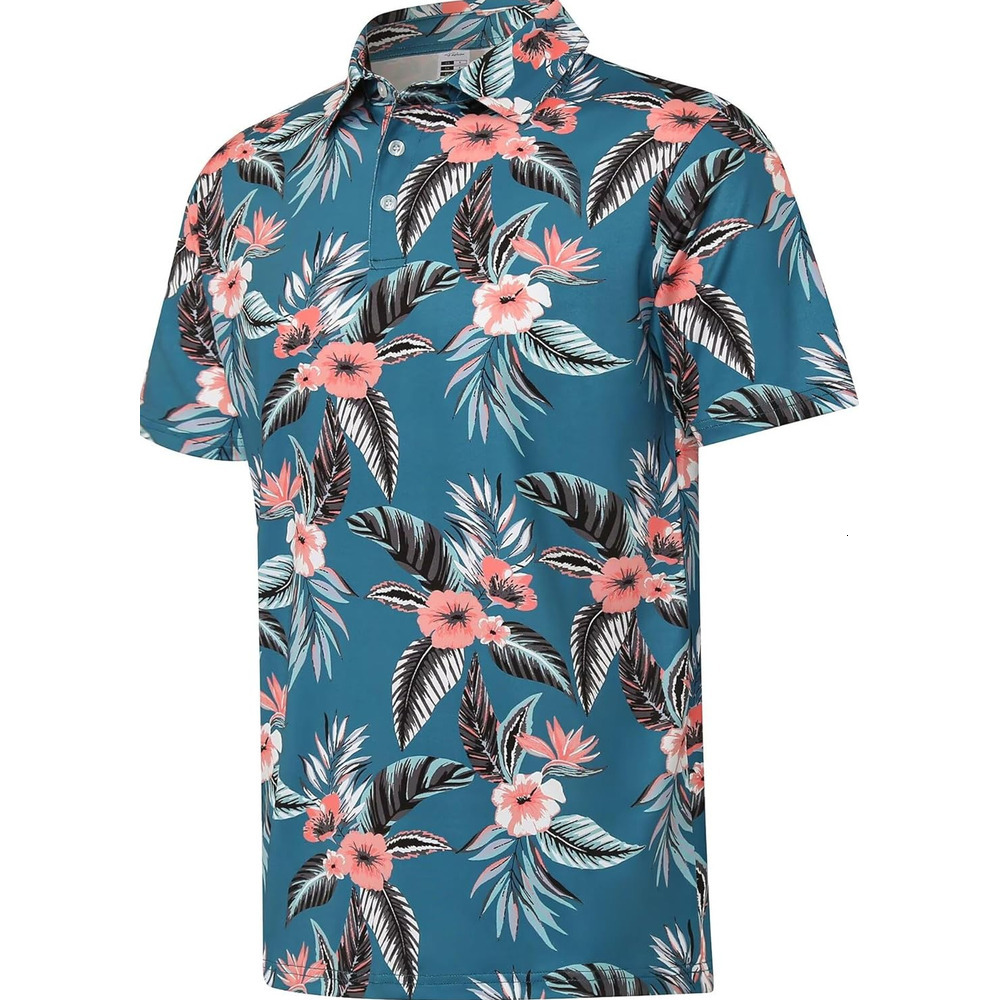 Mens Polo shirt Men's Golf Polo Shirts Short Sleeve Moisture Wicking Hawaiian Tropical Polos Performance Golf Shirts for Men Dry Fit Polos shirts