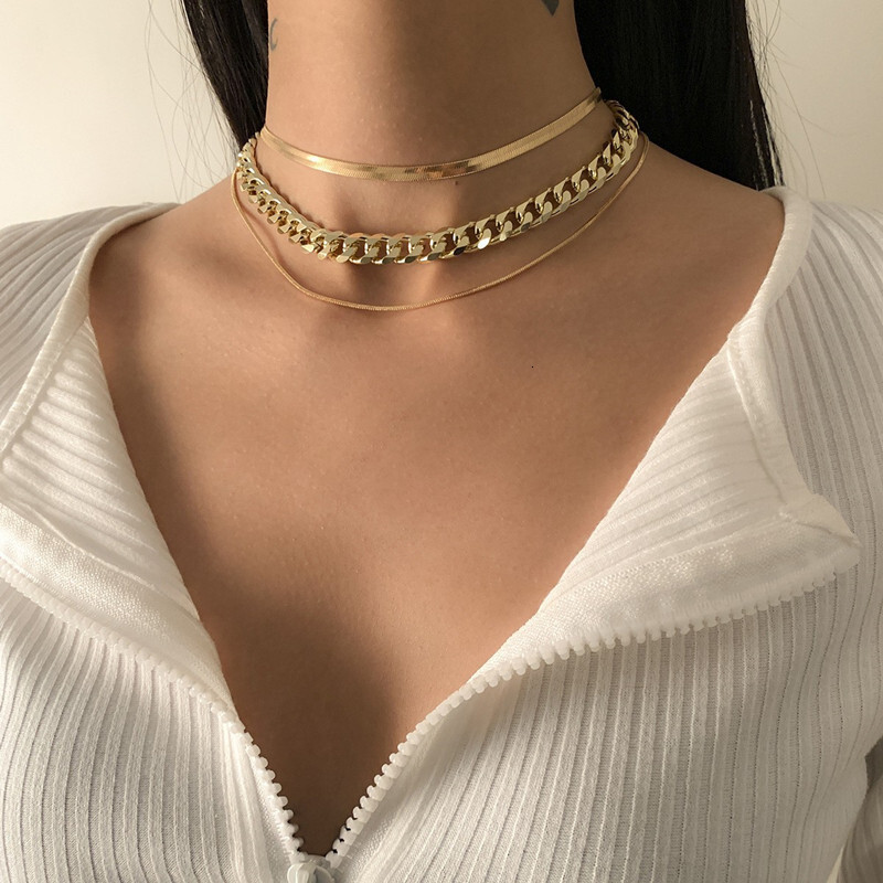 Jewelry Fashion Flat Snake Layered Overlay Versatile Personality Fried Dough Twists Chain Popular Necklace