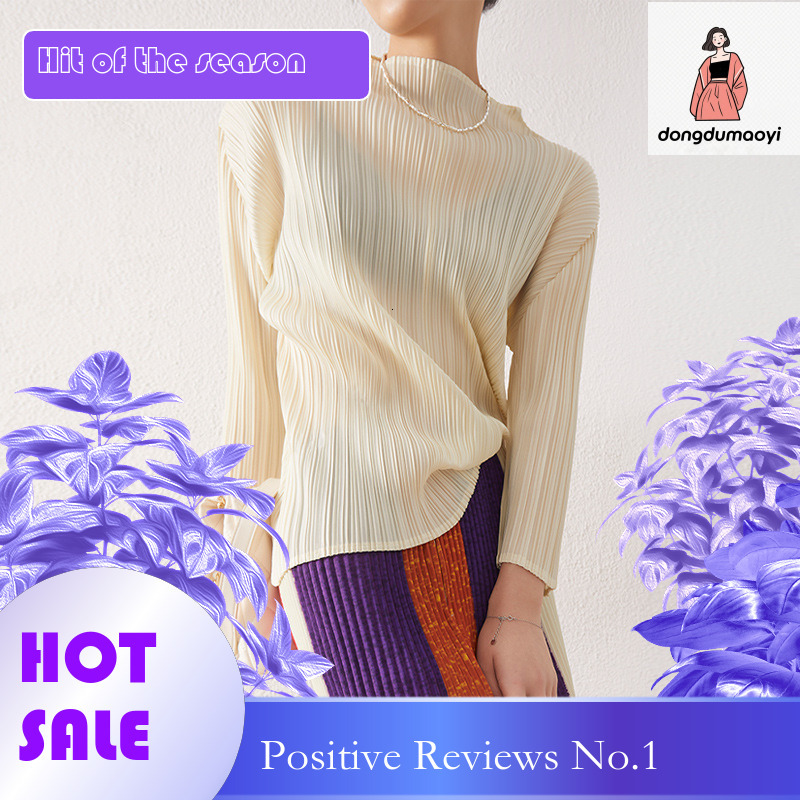 dongdumaoyi 2023 autumn mid sleeve design T-shirt nine quarter sleeves three bedroom style top with pleats, long sleeves, and a base for women