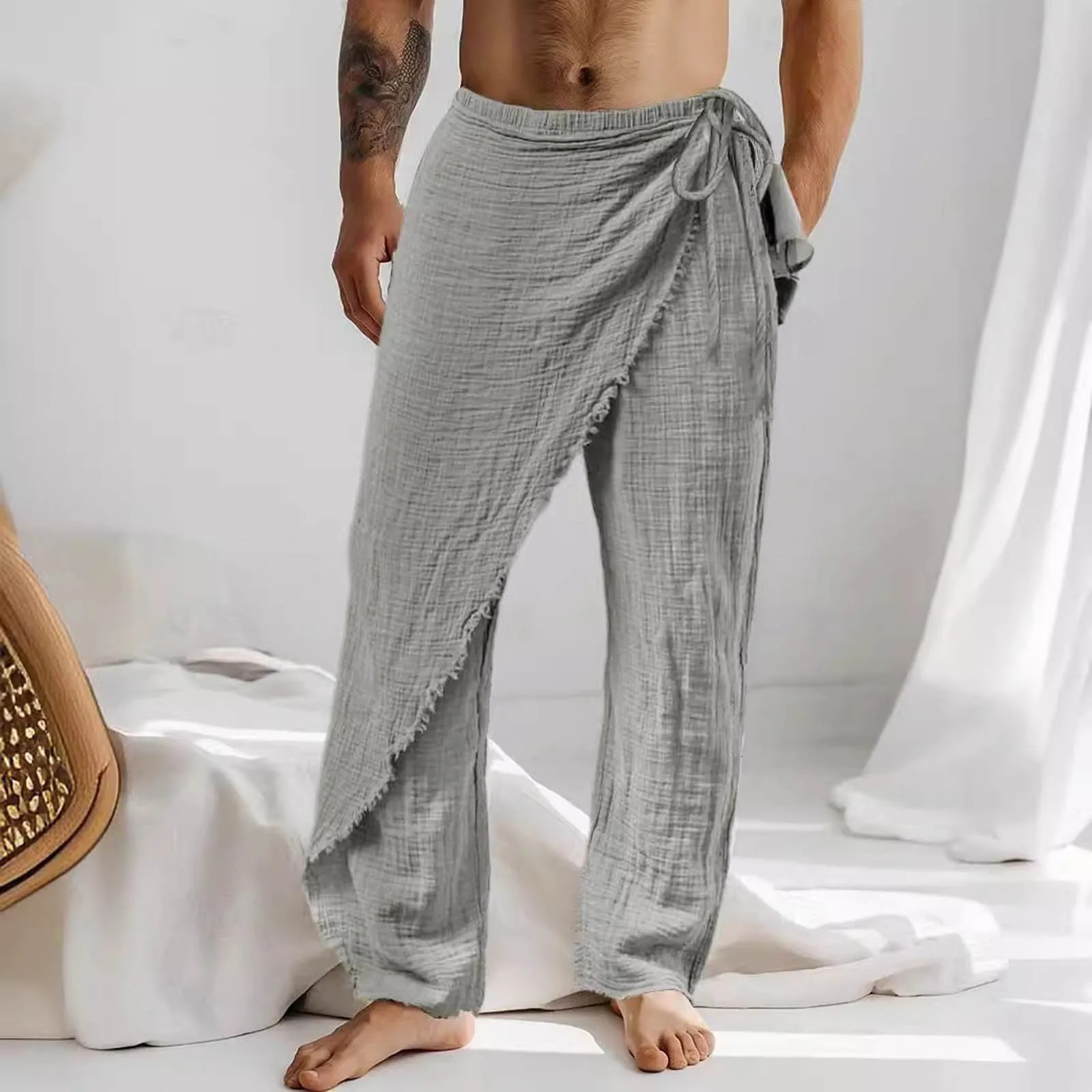 MenS Casual Pants MenS Breathable Loose Beach Cotton Patch Men Elastic Camping Hiking Fishing Climbing Outdoor Sports Trousers 250513