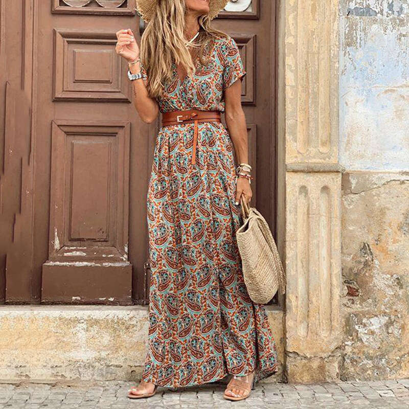 Women Clothes Dress Women S Fashion Bohemian V Neck Floral Dress KQ