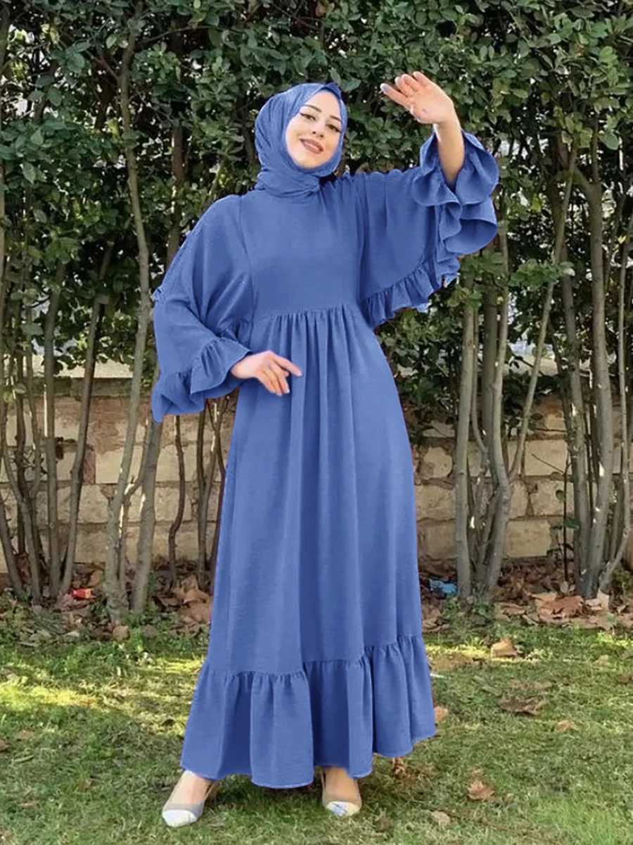 New Muslim fashion hijab Dubai Abaya long dress Women with belt Solid color patchwork Islamic dress Abaya African dress X250514