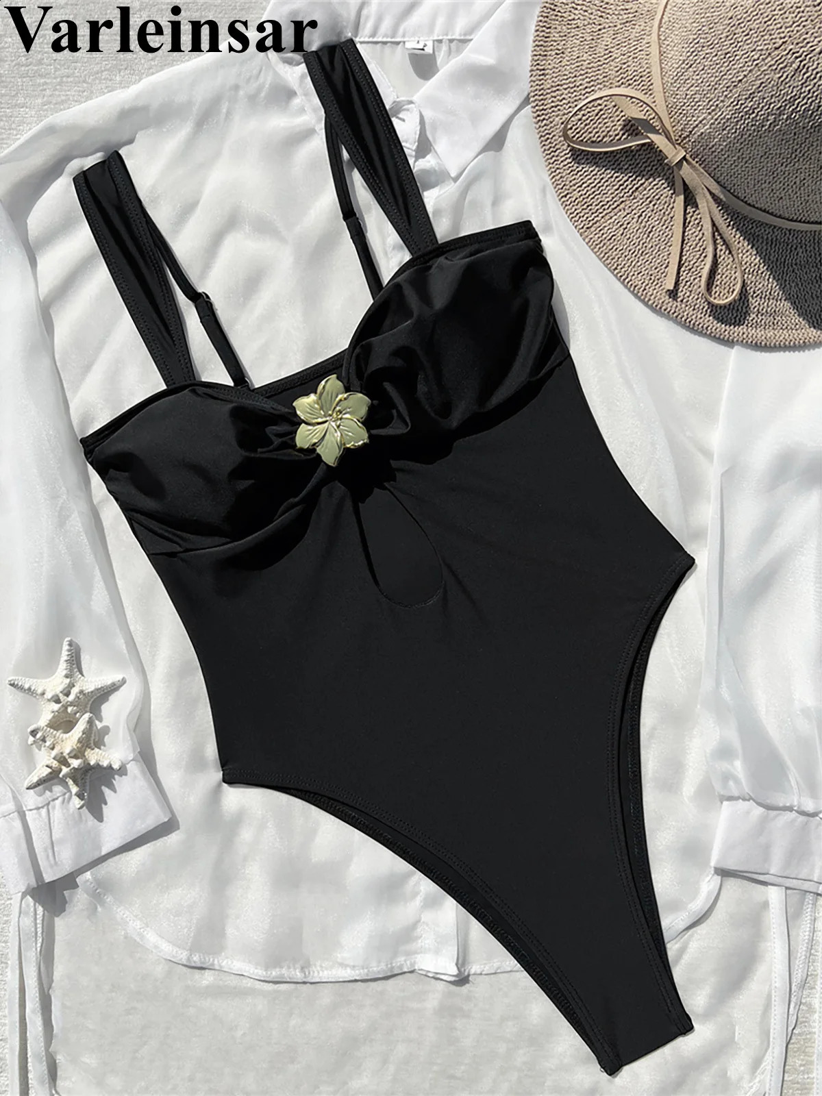 2025 metal flower cutting onepiece swimsuit womens long leg Monokini apron bathroom V6836 250506