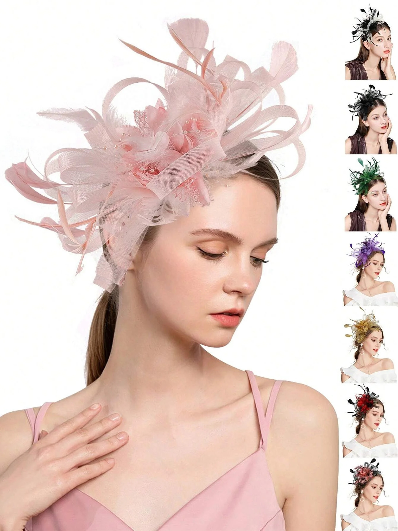 1pc Fascinator Headband With Feather Womens Tea Party Hat For Kentucky Derby Cocktail Wedding Fancy Dress Party 250513