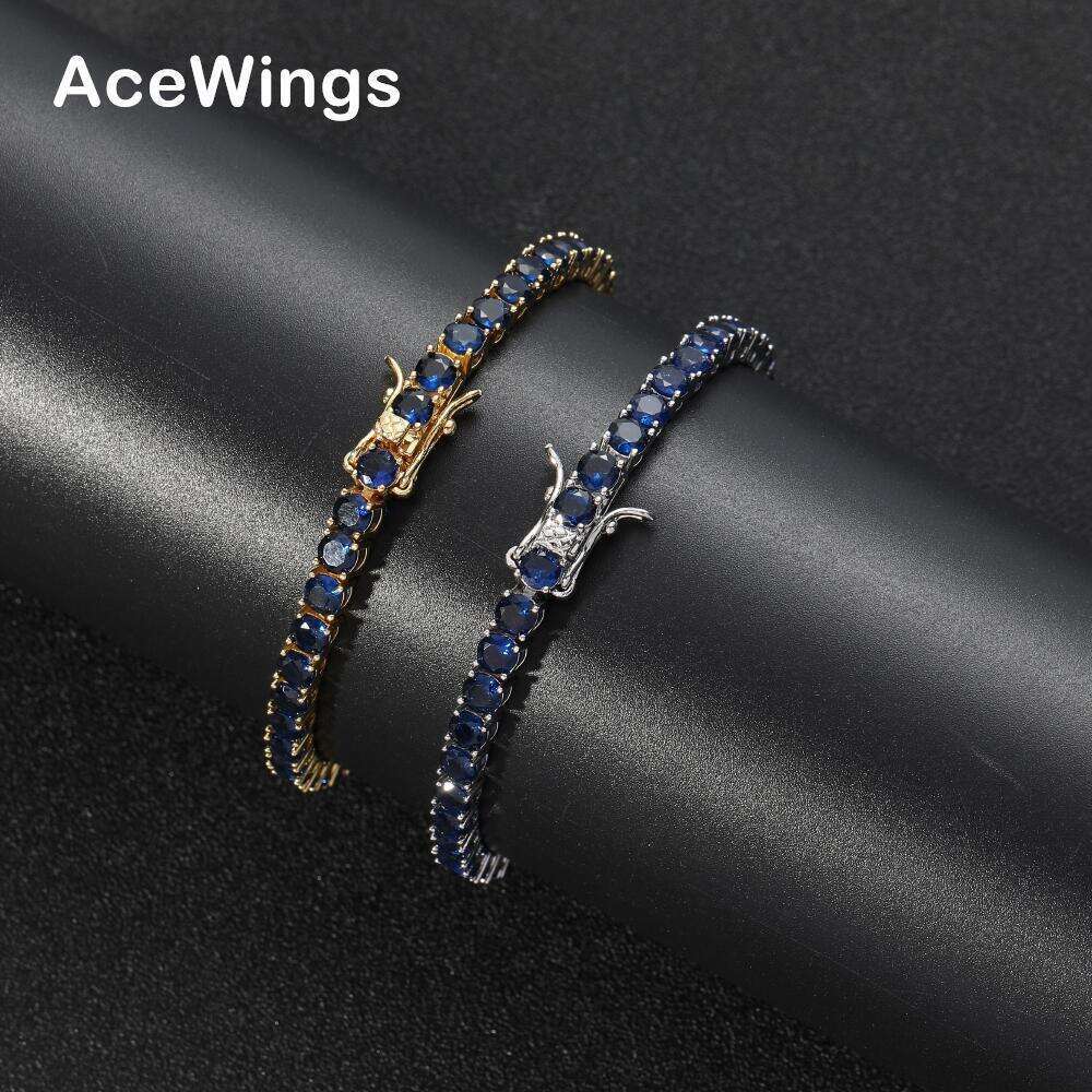 4mm Blue Full Single Row Men's Bracelet Trendy Hip Hop Accessories Zircon Tennis Chain