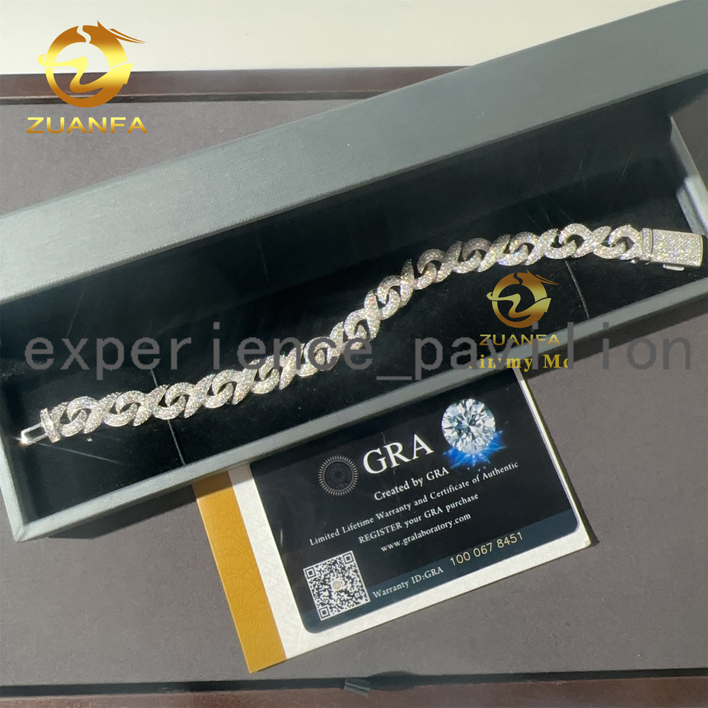 New Arrivals 10mm Width 925 Solid Silver Iced Out Hip Hop Jewelry VVS1Moissanite Diamond Franco Cuban Link Infinity Bracelet Men
