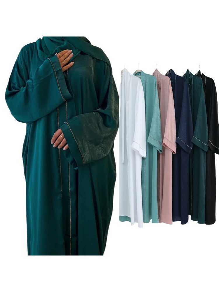 Ramadan Eid Open Satin Shimmer Kimono Abaya Damen Dubai Luxury Islam Muslim Kaftan Dress For Women Ka Robe Musulmane Femme X250514