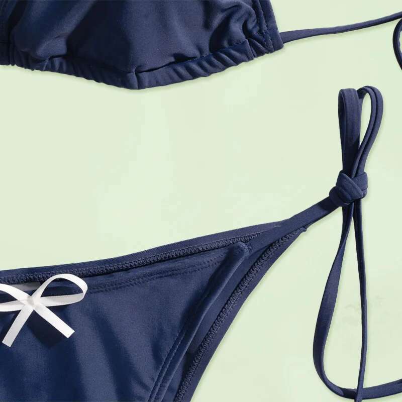 Solid Color Bikini Sets Bandage Swimwear Women Sexy Bikinis Triangle Bathing Suits Female Swimming Suit Low Waist Biquini 250514