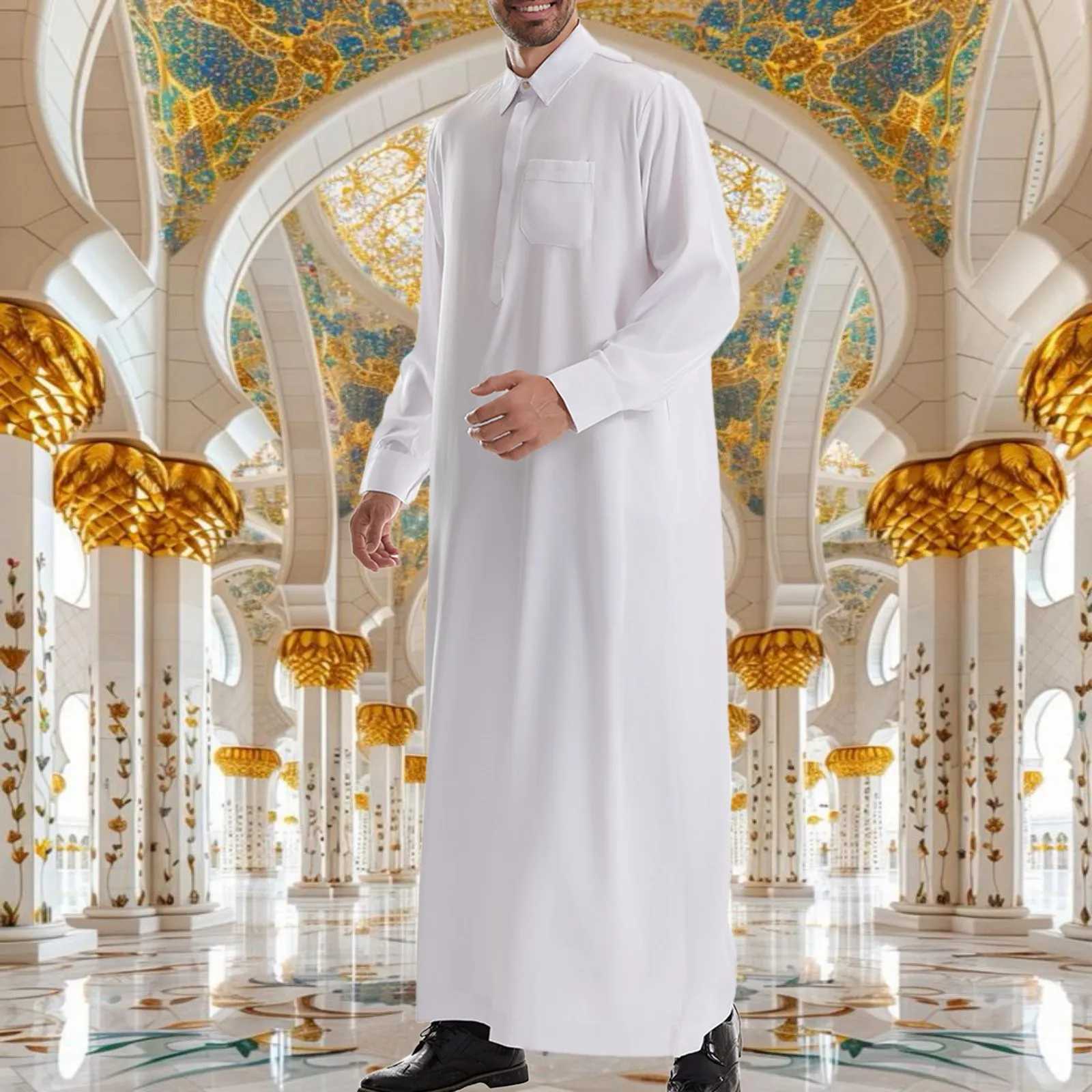 Men Jubba Thobe Mens Long Shirt Dress Eid Muslim 2025 Ramadan Lapel Robe Saudi Musulman Wear Abaya Caftan Dubai Arab Dress X250514
