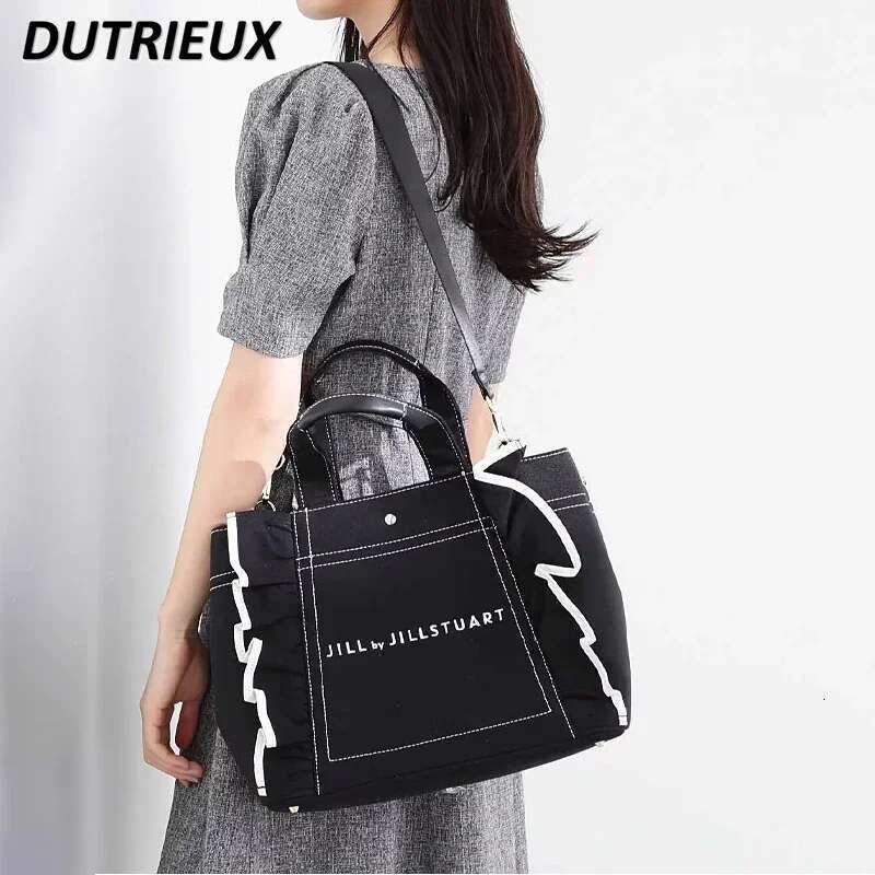 Japanese Style Ruffles Canvas Bag New Large Size Bags Girls Commuter Portable Messenger All-Matching Casual Handbags for Women