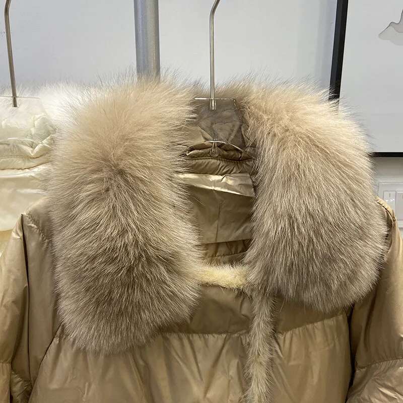 2023 Fashion Autumn Winter Real Mink Fur Coat Women Natural White Duck Feather Down Jacket Outerwear Loose Streetwear