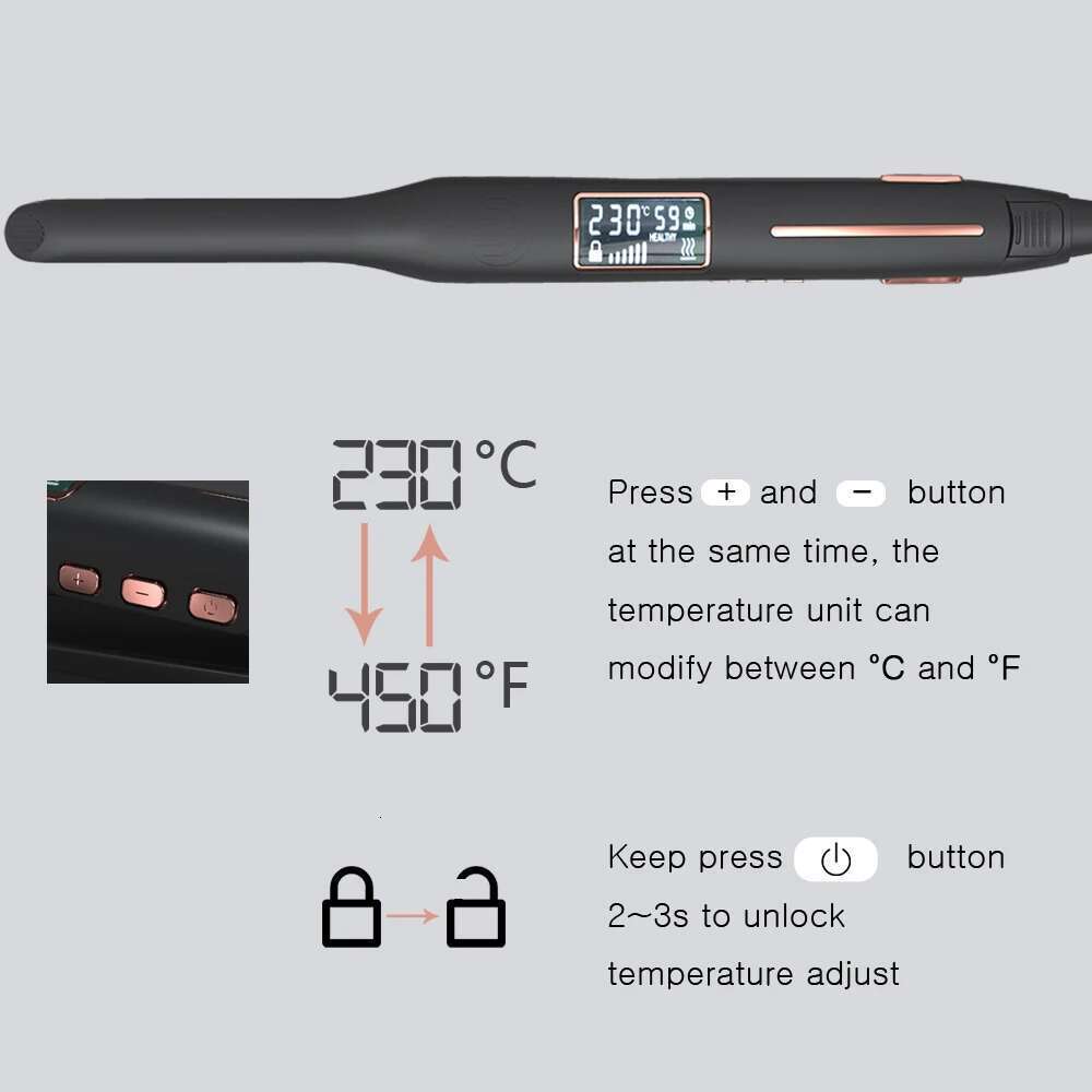 Thinnest Plate Curler Mini Straightener 2 in 1 Titanium Pencil Narrow Flat Iron with LCD Display for Short Beard Hair