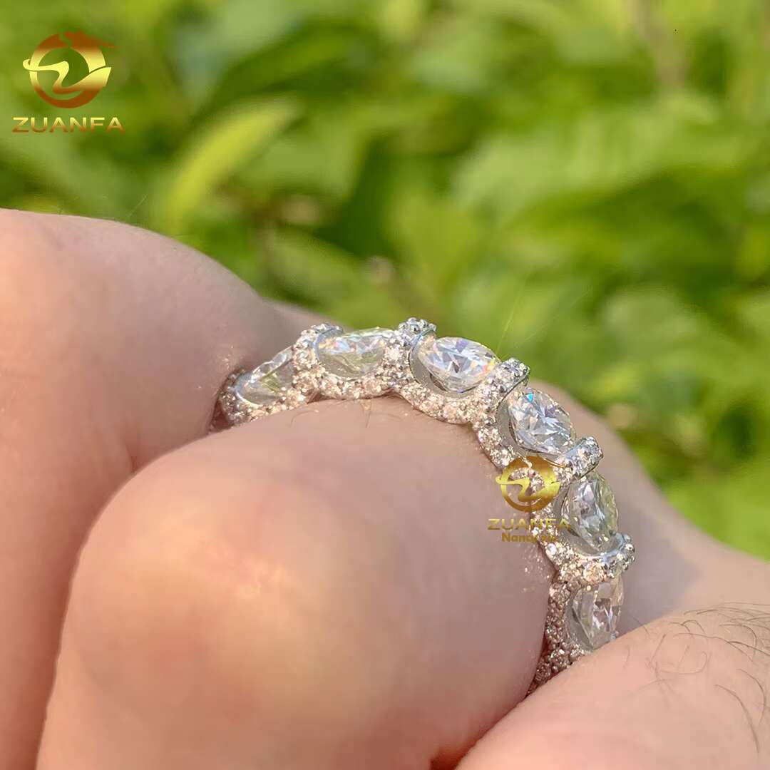 New Arrivals 925 Sterling Silver Pass Diamond Tester Round 4.25mm Side Iced Out Jewelry Eternity Moissanite Ring