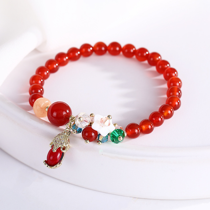 Noble and Exquisite Tiger Agate Crystal Bracelet, Female Pendant, Hand String, New Year Red Beaded Couple Jewelry