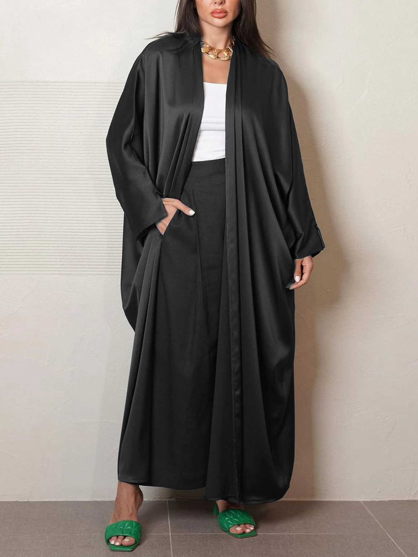 Bat Slve Modest Kaftan Black Navy Advanced Fashion Muslim Dubai Arab Party Abaya Cardigan Robe Corban Eid Al Adha Stylish X250514