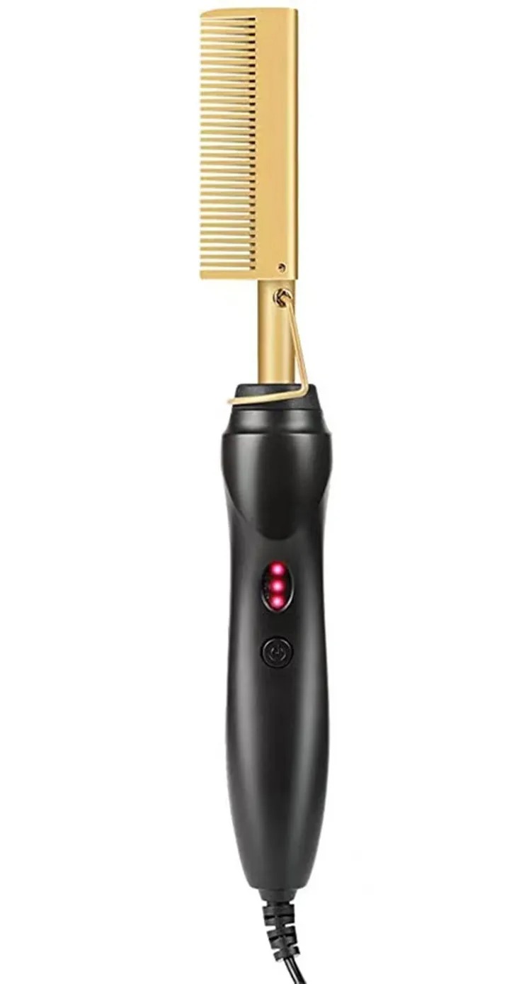 Copper Hot Comb Brush Hair Comb Black Electric Hair Brushes Straightener Comb Heat Pressing Curling/Straightener Styling 2-In-1 Straight Hai
