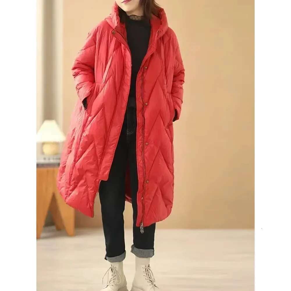 Lady Loose Long Coat White Duck Down Jacket Women Overcoat Hooded Puffer Feather Parkas Female 2024 Winter Fashion New