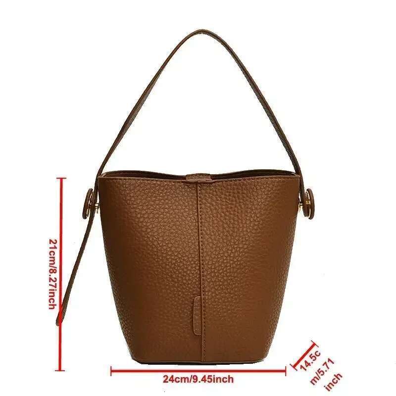 French Style PU Leather Bucket Bag Large Capacity Crossbody Shoulder Purse Retro Fashion Handbag For Commuting Travel