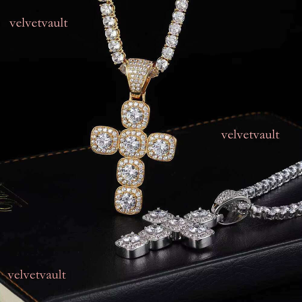 New hip-hop accessory CZ gold-plated pearl ice cross pendant cubic zircon rope chain necklace