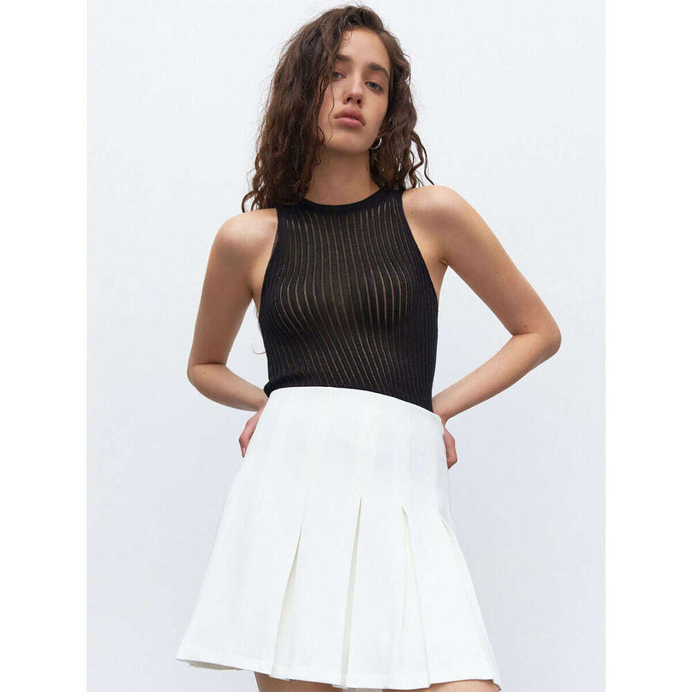 Women's Wear Knitted Summer Sexy Hot Girl Pit Stripe Hollow Vest Slim Fit Sleeveless Knitted Top