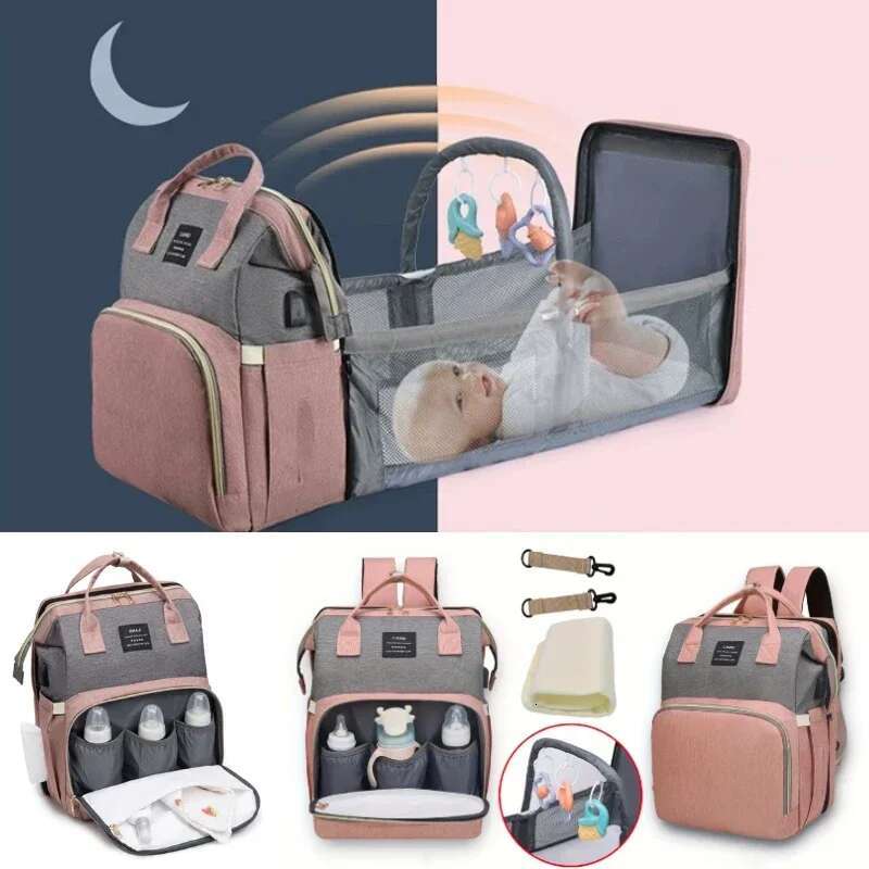 Ultimate Mommy for Travel - Large-capacity Foldable Backpack with Crib Bed and Diaper Bag