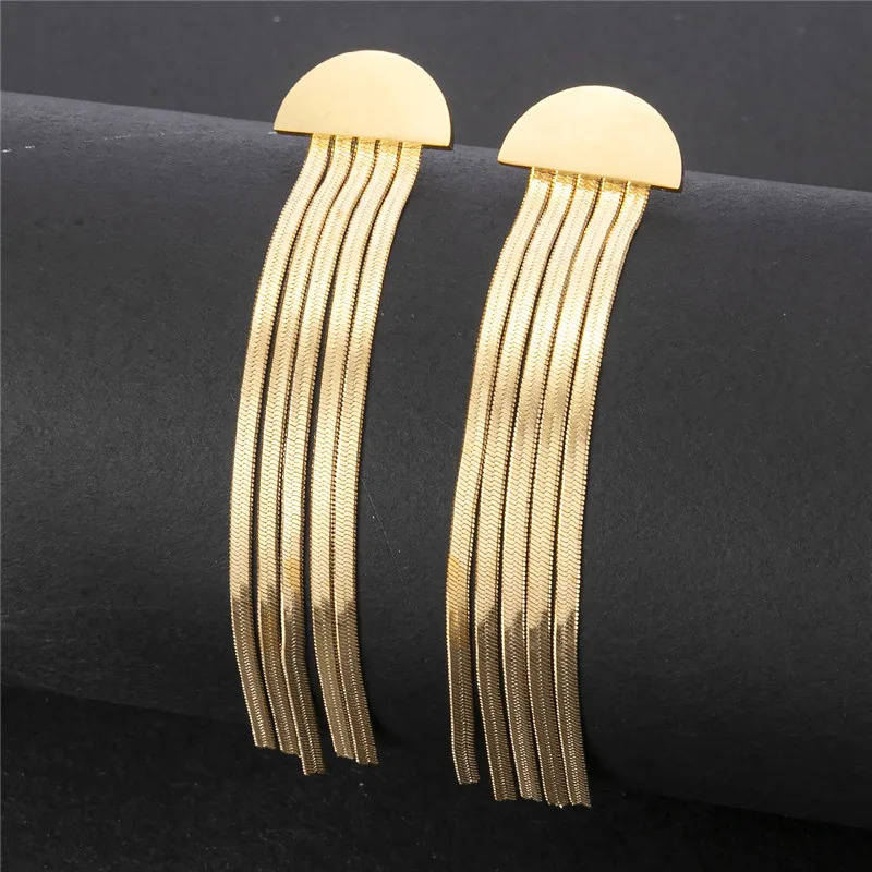 Stainless Steel Earring Fashion Geometric Long Tassel Chain Drop Earrings for Women Minimalism Dangle Earings Kpop Jewelry 250513
