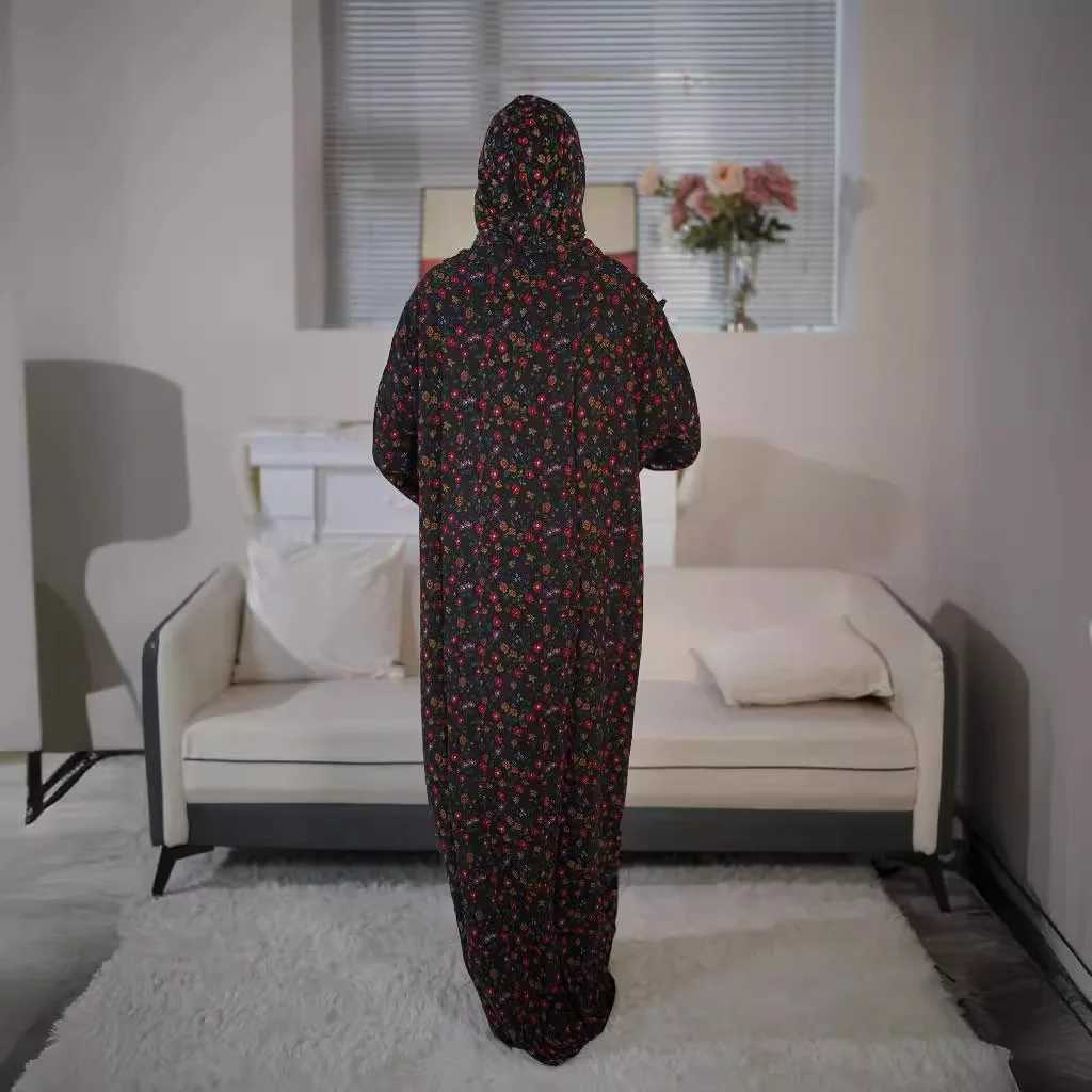 Eid Muslim Women Print Dresses Jalabiya Vestidos Dubai Prayer Abayas Islam One Piece Scarf Long Robe Ramadan Morocco Kaftan X250514
