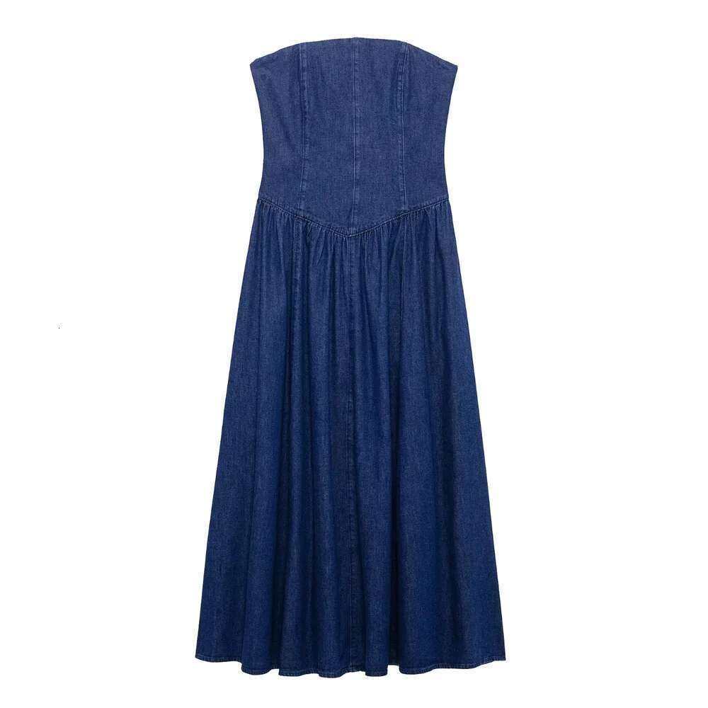 UNIZERA denim Midi with strapless backless zipper decoration for spring and summer new casual women's dress