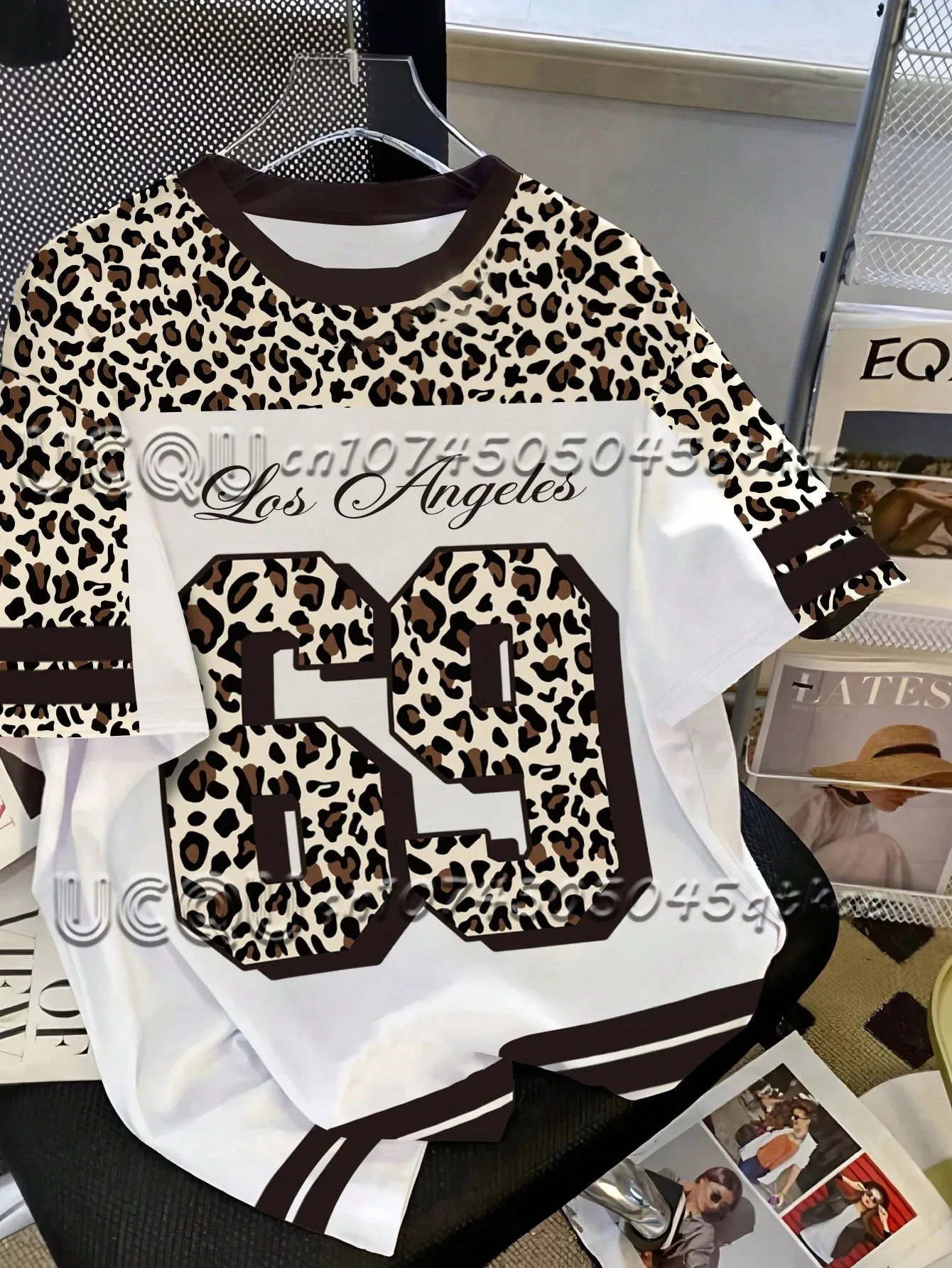 Y2K Womens Leopard Print Digital Printed Sports Jersey TShirt Round Neck Loose Short Sleeved Fashionable Niche Casual Top 250514