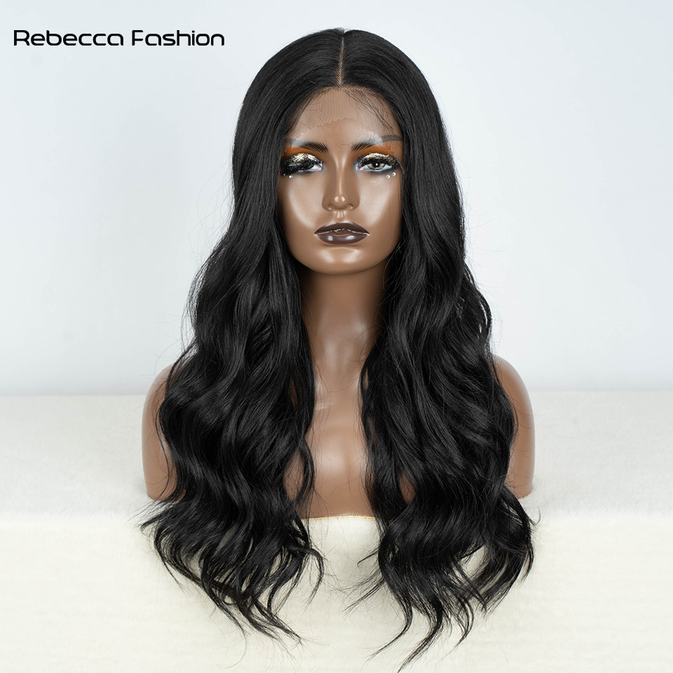 Rebecca Fashion Synthetic Lace Front Wigs For Women 24 Inch Highlight Honey Brown Body Wave Wig Ombre Blonde Lace Wig Synthetic Cosplay Wig