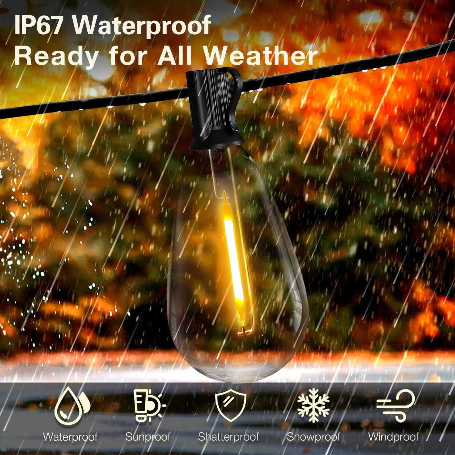 50FT S14 LED Patio Lights With 25 Edison Vintage Bulbs Connectable Outdoor String Lights For Porch Backyard Bistro IP65 Z250514