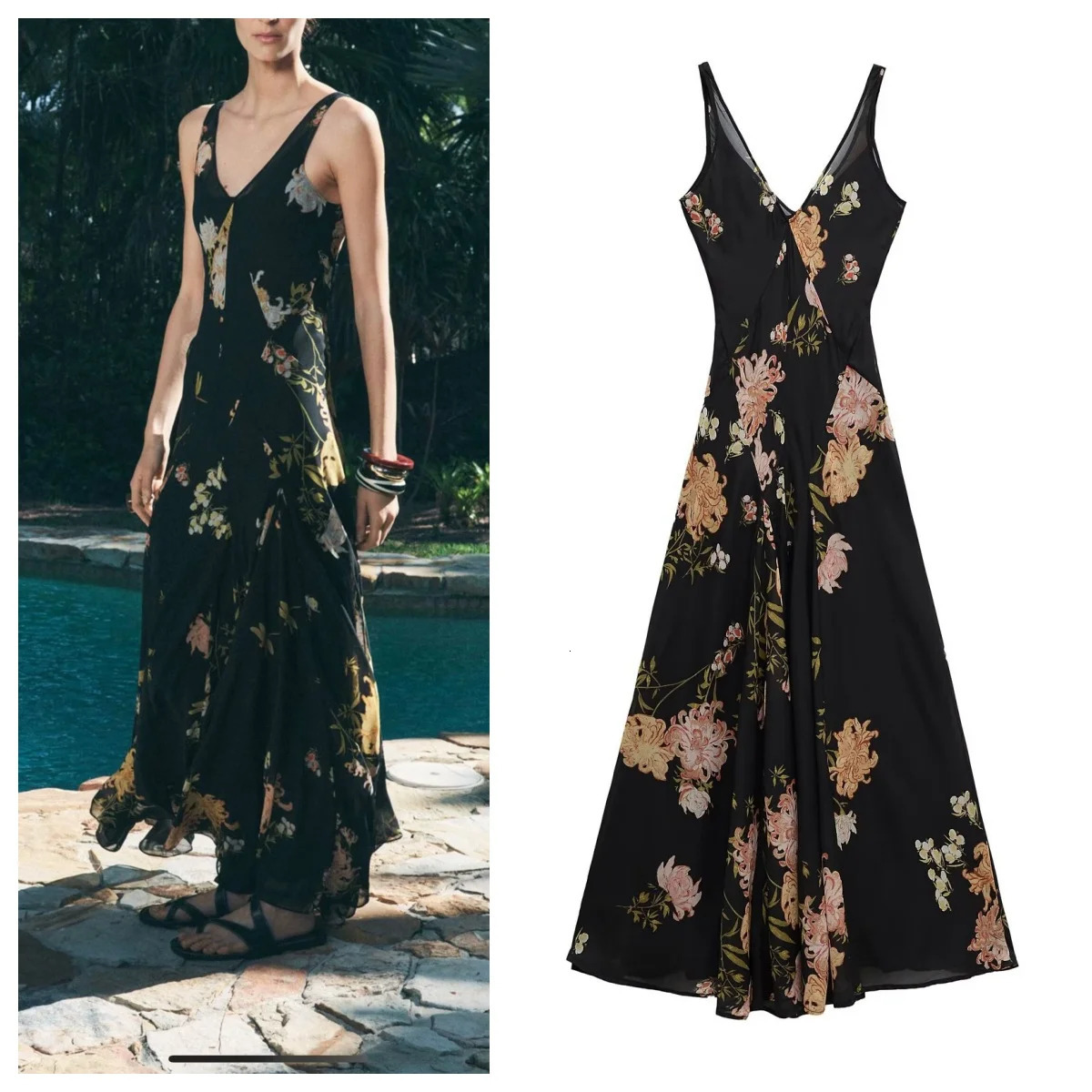 European and American style printed holiday temperament suspender dress 250514