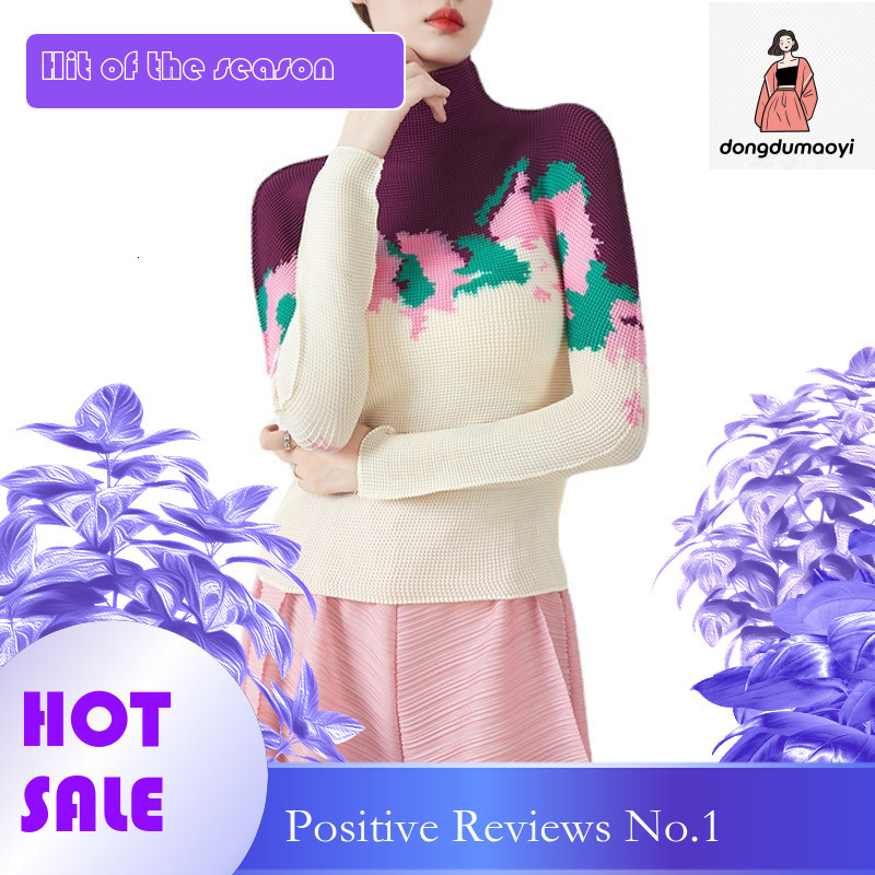 dongdumaoyi Counter quality high-end pleated temperament semi slim fit fashionable versatile T-shirt base high neck top