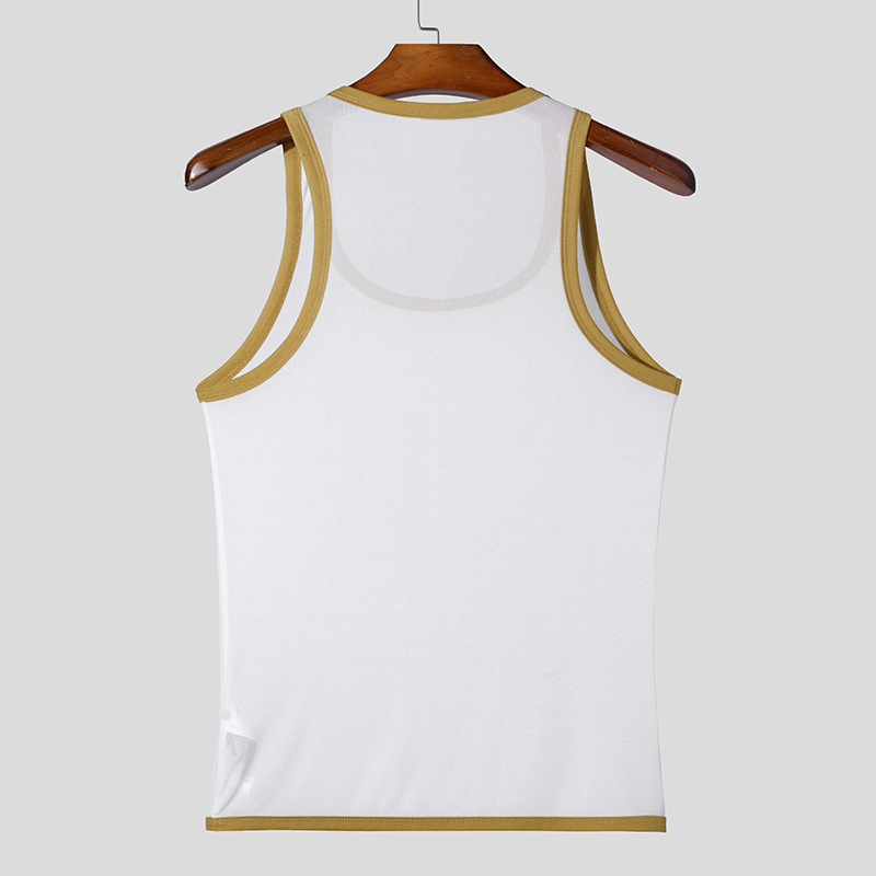 Men's T Shirts Summer men's fitness tight mesh sports vest sexy lightweight mesh transparent I-shaped vest