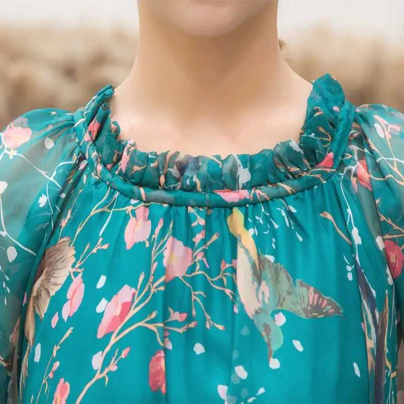 2023 Boho Floral Print Party Dress Women Vestidos Elegant Fashion Loose Chiffon Long Slve Muslim Abaya Islamic Clothing Robe X2505141