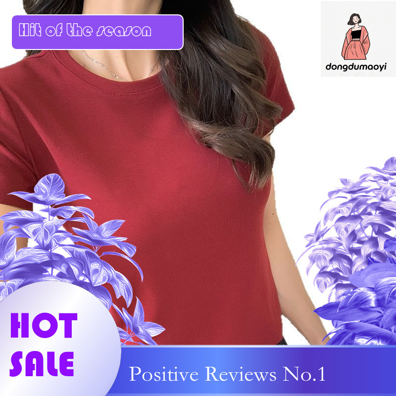 dongdumaoyi Round neck shoulder short T-shirt for women 2025 new loose basic style, pure cotton inner layer bottom shirt, half sleeved top
