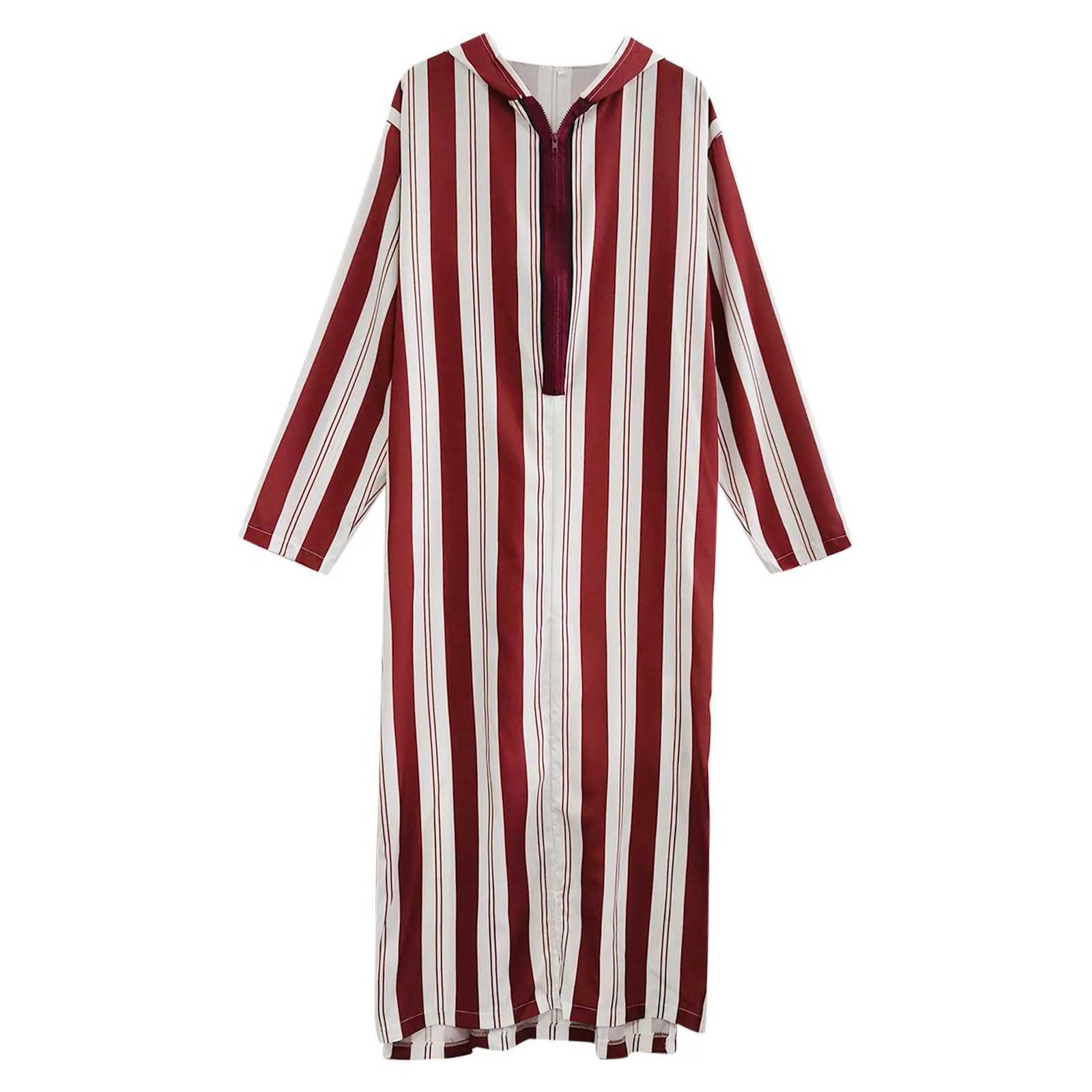 Cold Dress For Men Thobe Casual Robe Muslim Hooded Thobe Long Striped Print Half Sleeve Big And Tall Mens Arab Saudi Kaftan X250514