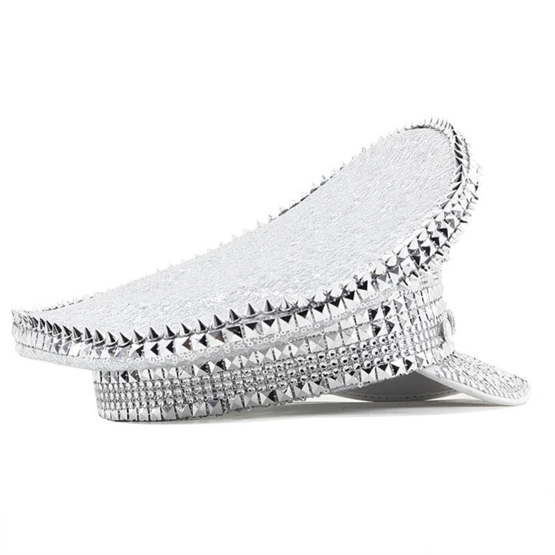 Bejeweled Rhinestones Captain Hat Headwear Sailor Hat for Bachelorette Party Sergeant Hat Versatile for Club Stage Bar 250513