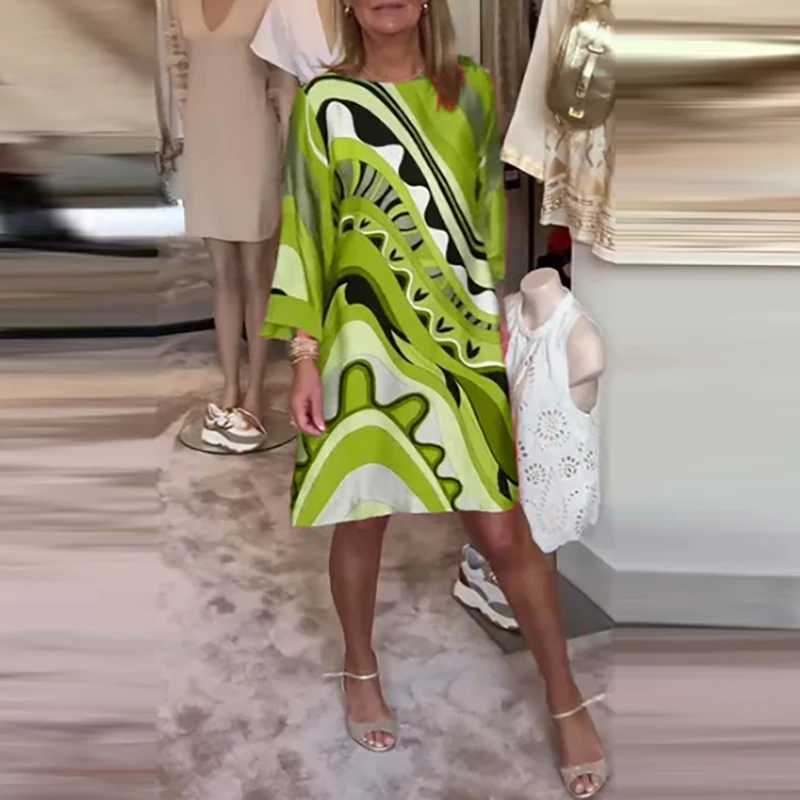 Ladies Elegant Crew-neck Pullover Office Dress Autumn All Match Pattern Print Female Dress 2024 Chic Long Sleeve Commuter DressXJ250514