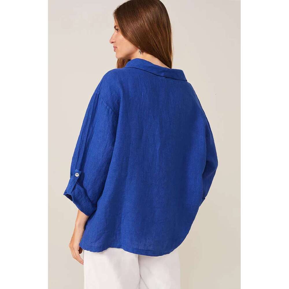 Women's Plus Size Cotton Line Shirt Asymmetric Hem Minimalist Solid Casual Vintage Long Sleeve Autumn Fashion Blouse Shirts