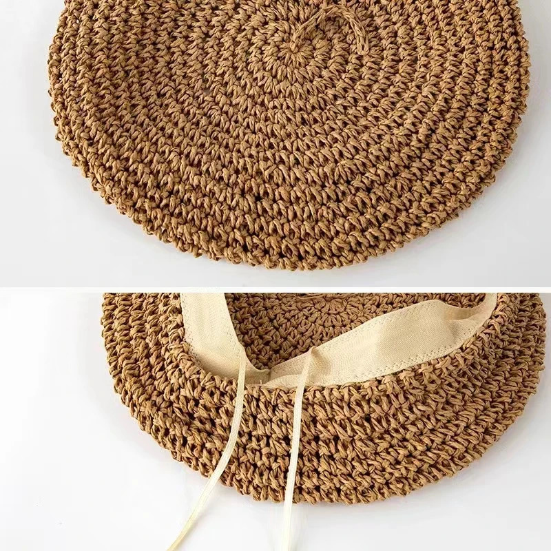 Summer Solid Color Beret For Women Ins Straw Crochet Fashion Hat Female Cool Cap Outdoor Spring Hat Boina Gift 250514