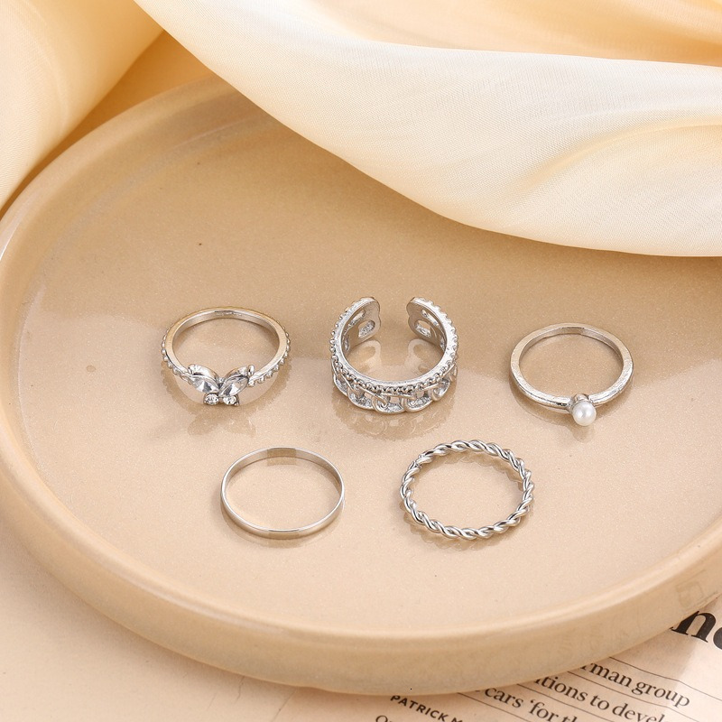 Minimalist Personalized Open Adjustable 5-piece Butterfly Joint Ring Set Exquisite, Unique and Fashionable