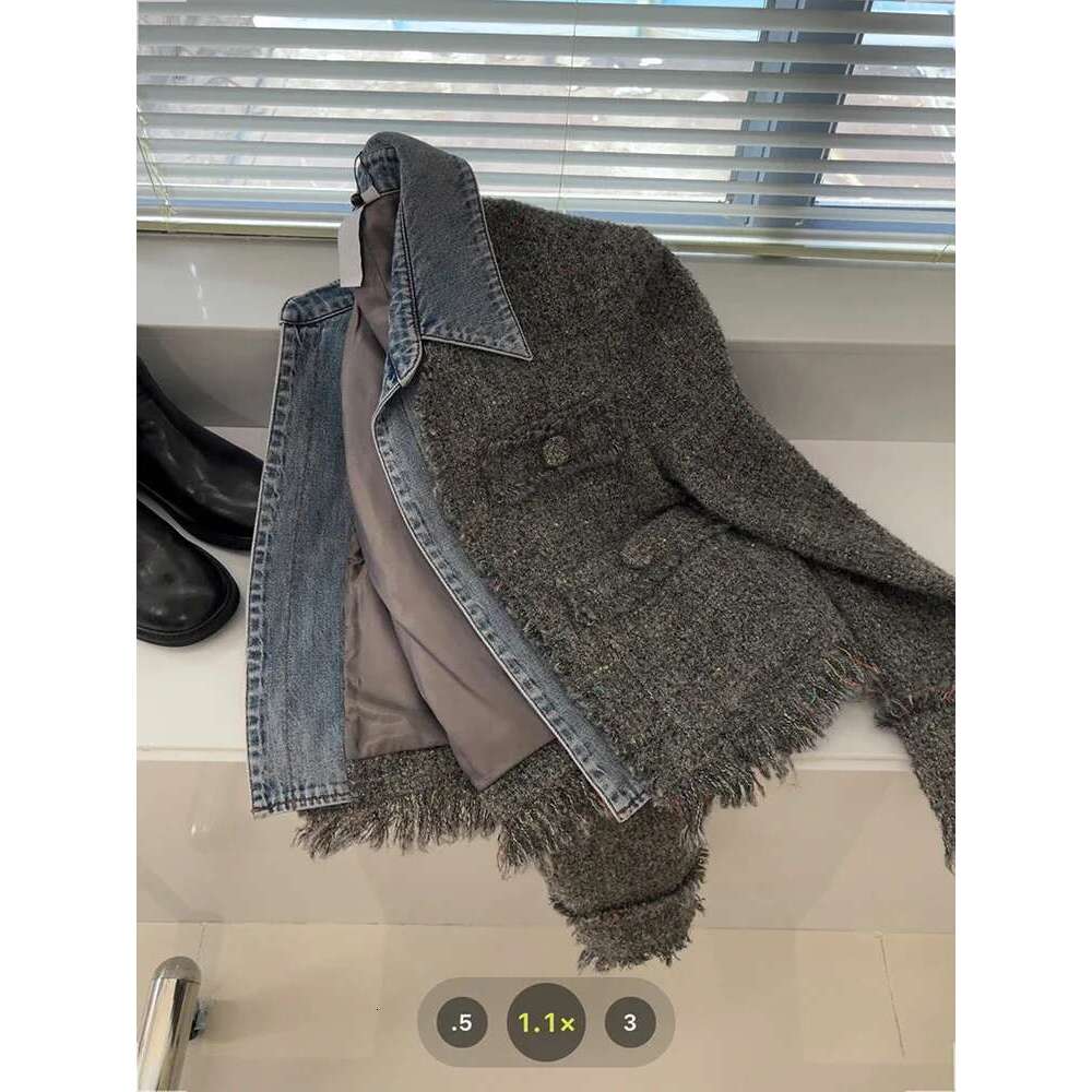 Chic Denim Patchwork Jacket Women's 2024 Autumn New Tassel Turn Down Collar Pocket Short Coat Commute Korean Fashion Retro