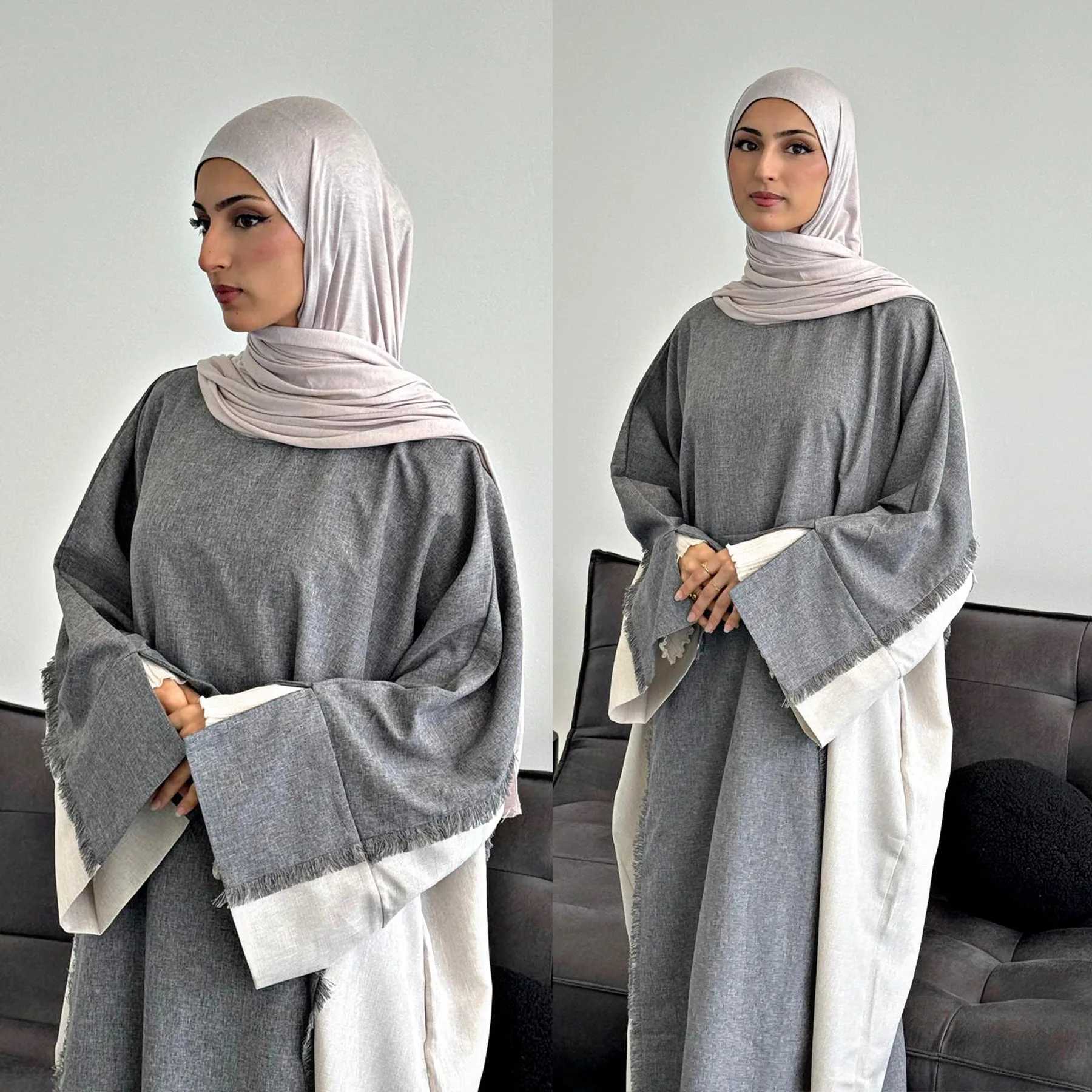 New Moroccan Kaftan Patchwork Muslim Dress Side Color contrast Design Loose Cut Suited for Daily Modest Ramadan Saudi Dressing X250514